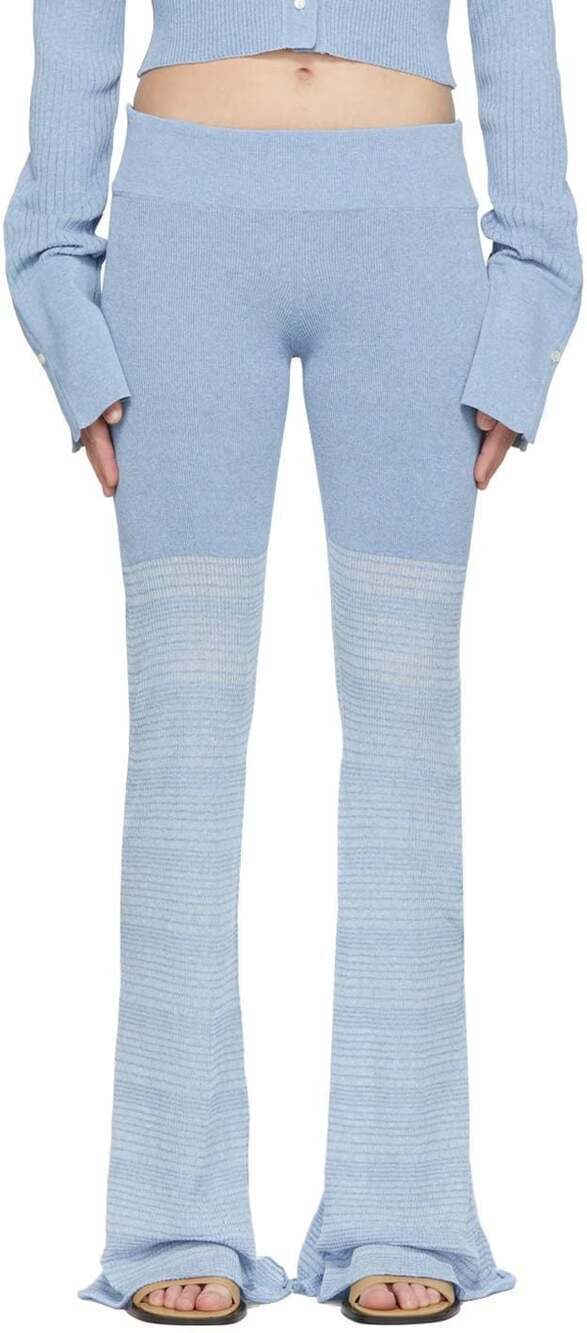 determ; Light Blue Ribbed Knit Flared Lounge Pants